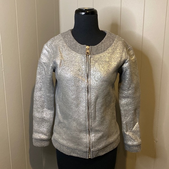 C Dahlstedt Women’s Small Wool Bomber Jacket Silver Contemporary Zip Up - Picture 1 of 7